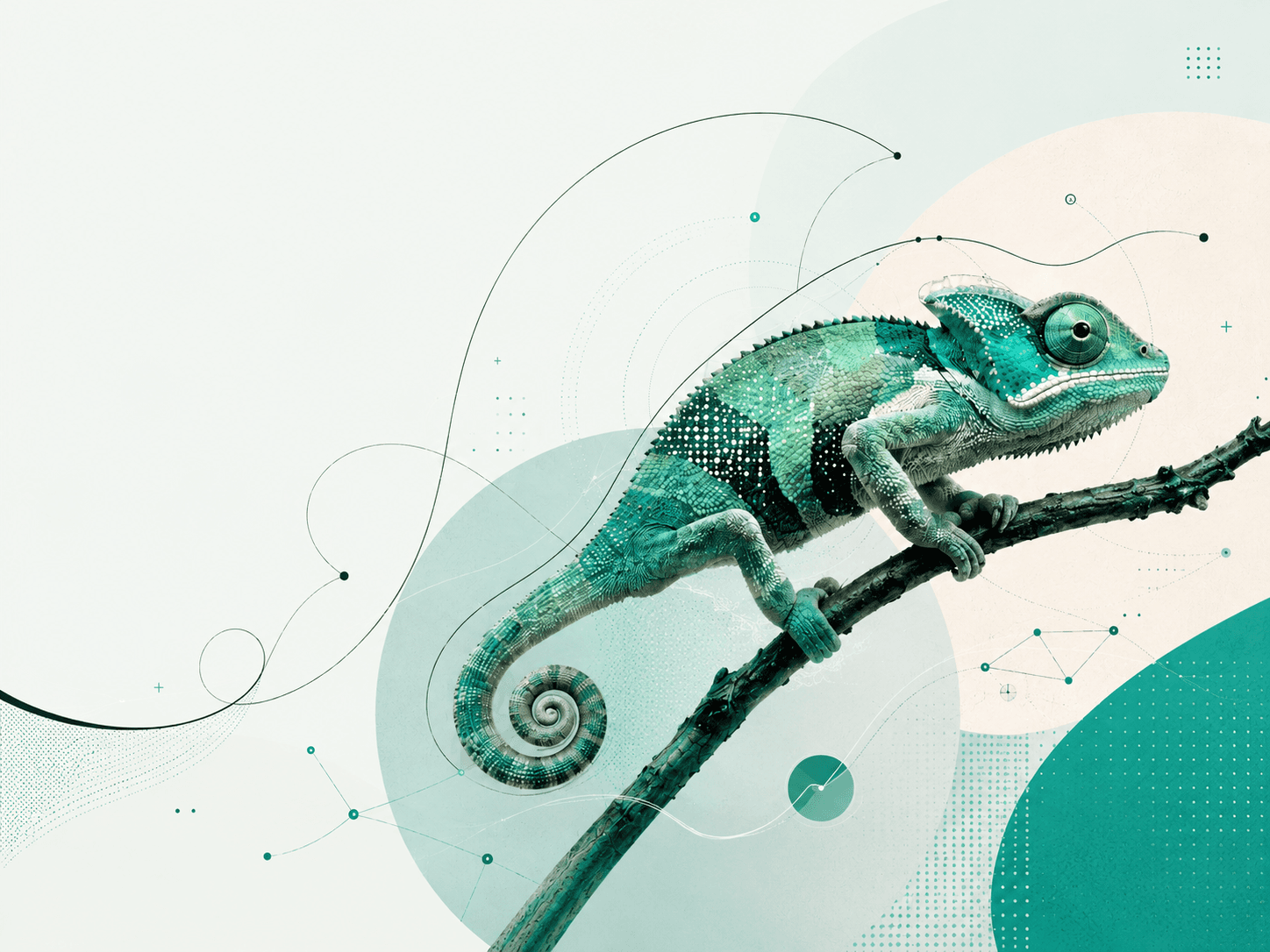 A chameleon on a branch, illustrating how the same brand's AI search visibility looks different depending on which AI model is asked